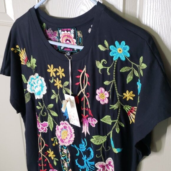 NWT Johnny Was Floral Embroidered Cotton Midi Maxi Black Dress Size Medi… - Picture 2 of 11